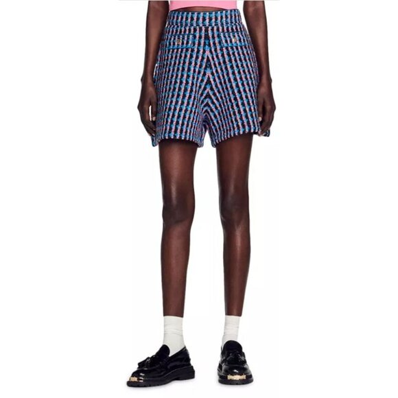 New Sandro $295 Gilo Plaid Tweed Shorts Sz 42 XL - Picture 2 of 9